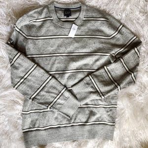 Grey Sweater with White and Navy Stripes